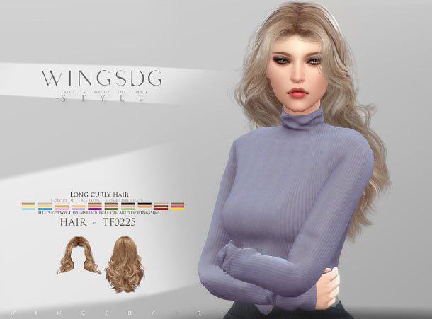 Прическа "WINGS-TF0225-Long curly hair" для Симс 4 для Симс 4. Скачать мод