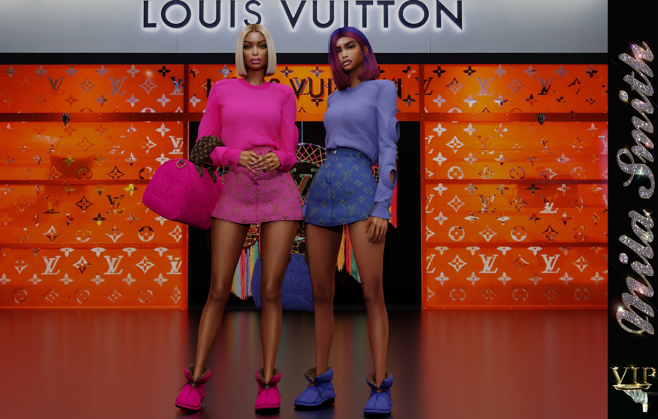 Пуловер и юбка Louis Vuitton для Симс 4. Скачать мод