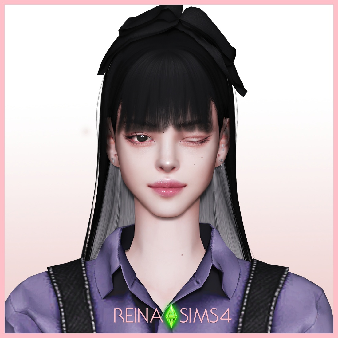 REINA_TS4 18 YENA HAIR & RIBBON для Симс 4. Скачать мод