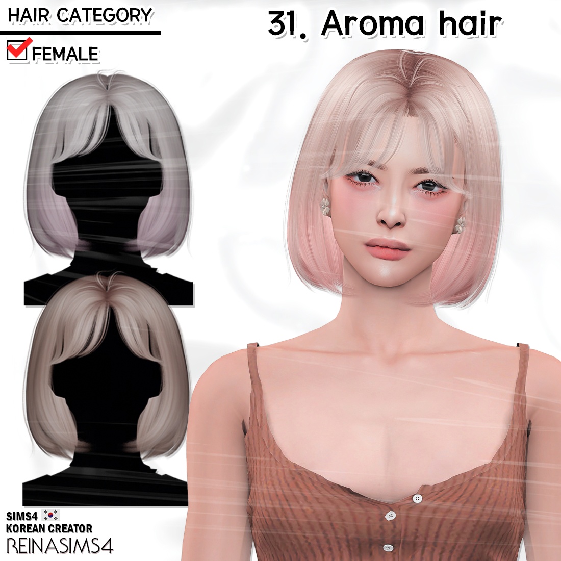 Reina_TS4_31_Aroma hair для Симс 4. Скачать мод