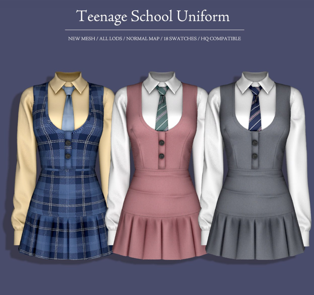 Rimings - Teenage School Uniform для Симс 4. Скачать мод