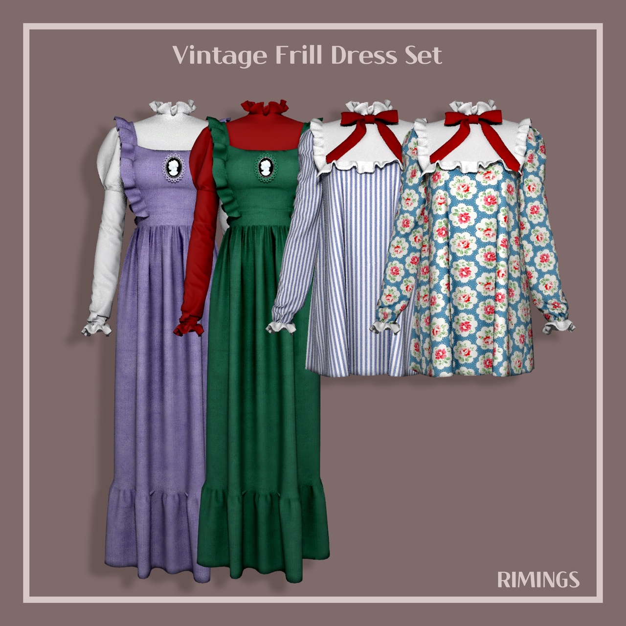 RIMINGS] Vintage Frill Dress Set для Симс 4. Скачать мод