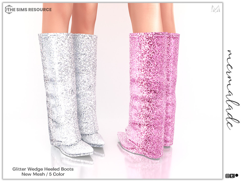 Сапоги - Glitter Wedge Heeled Boots для Симс 4. Скачать мод