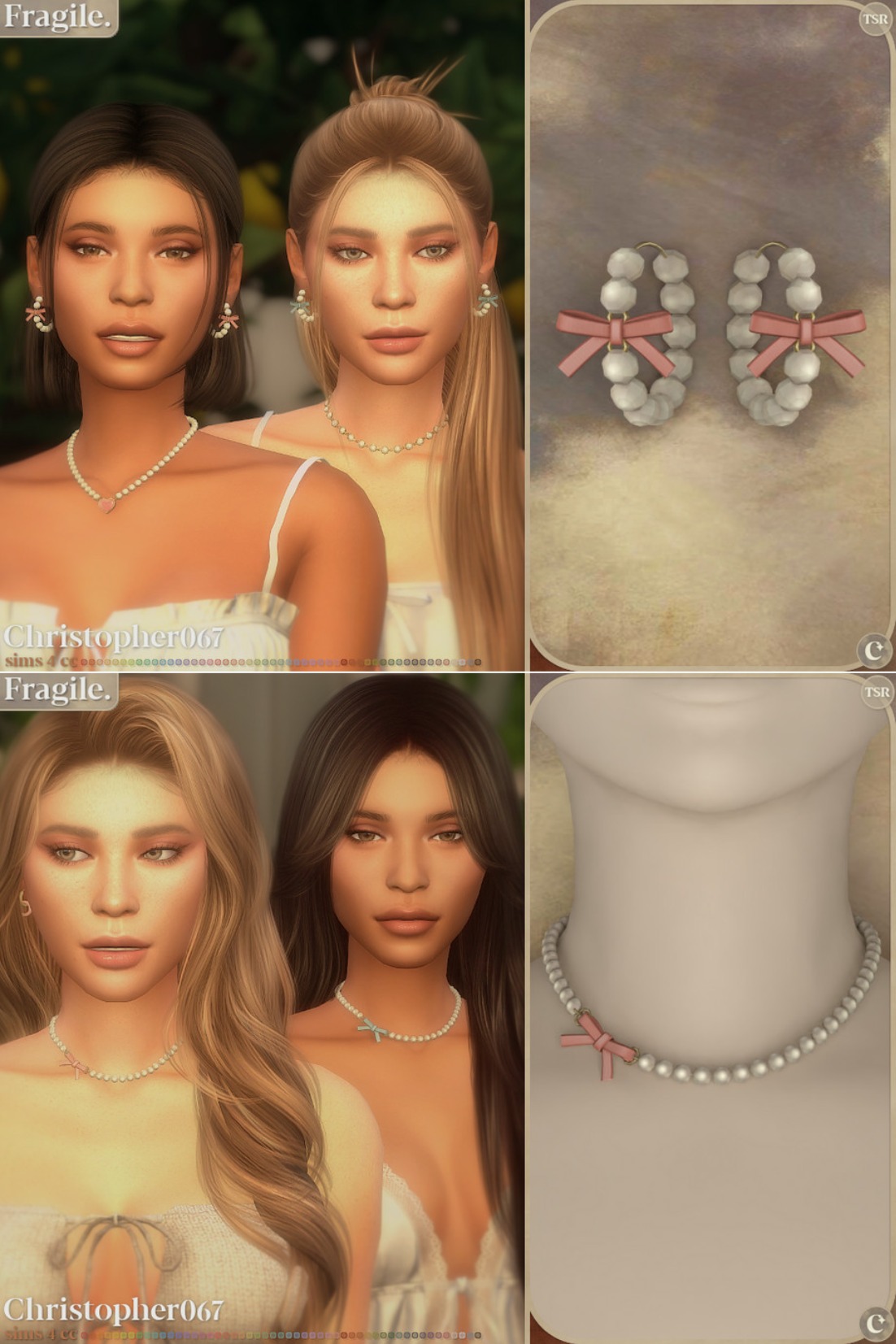 Серьги и чокер - Fragile Necklace & Earrings для Симс 4. Скачать мод