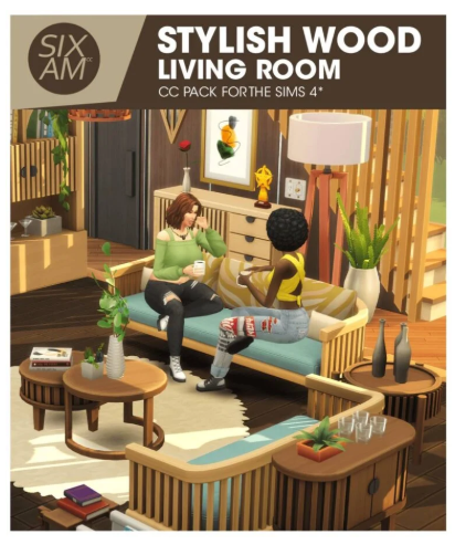 Stylish-Wood Living Room для Симс 4. Скачать мод