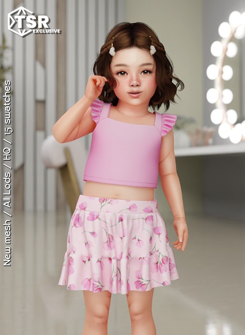 🌸Топ и юбка - Florette Blouse and Skirt for toddler для Симс 4. Скачать мод