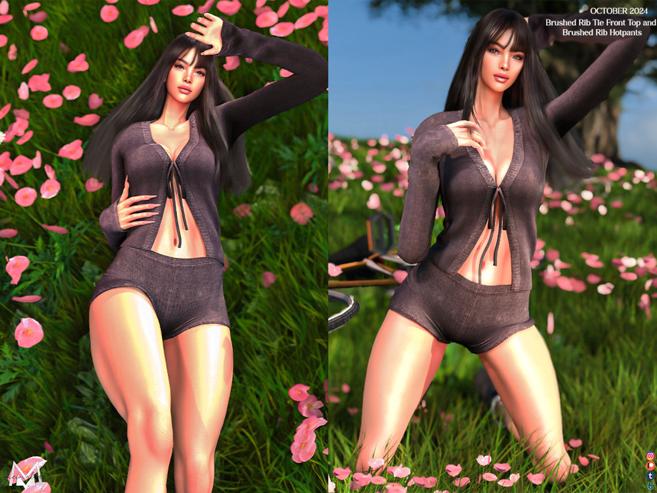 Топ и шорты - Brushed Rib Tie Front Top & Shorts  для Симс 4. Скачать мод