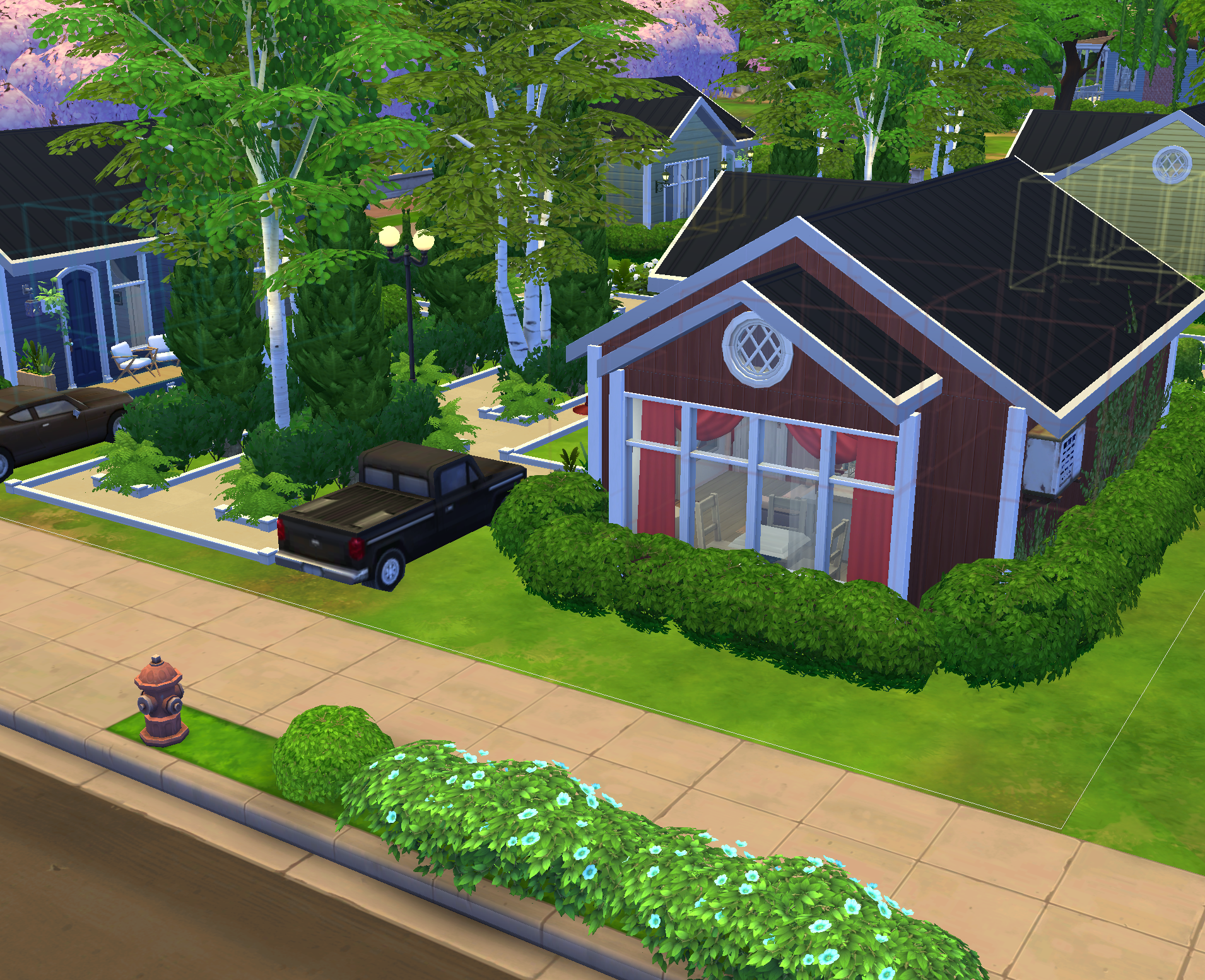 Улица из 4-х домов на одном участке. Street of 4 houses on one plot. для Симс 4. Скачать мод