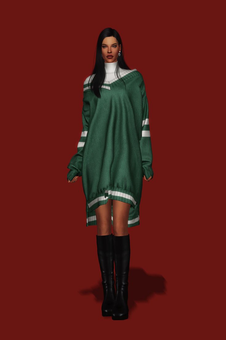 V-Neck Sweater Dress w Turtleneck для Симс 4. Скачать мод