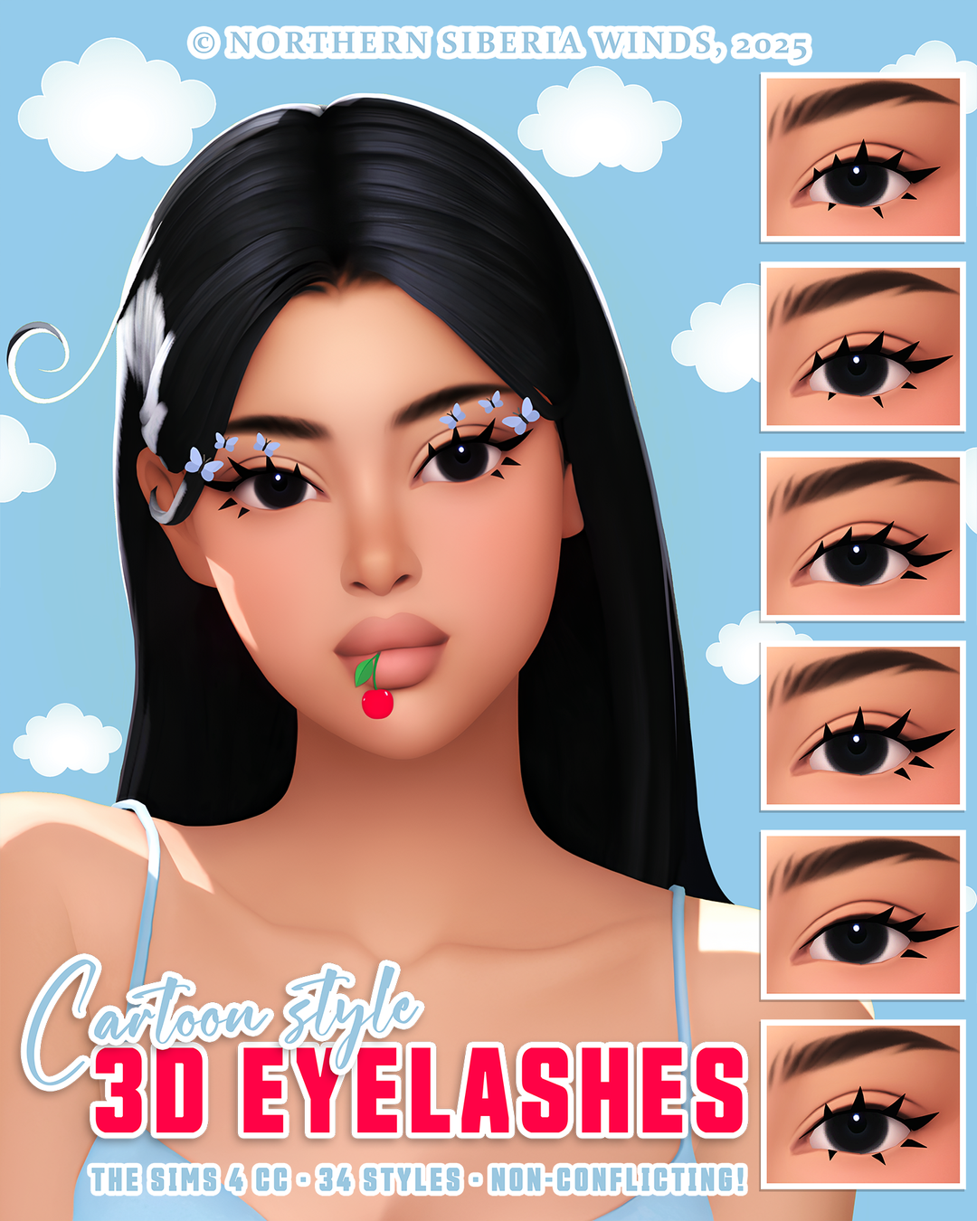 🍒 3D MAXIS MATCH EYELASHES для Симс 4. Скачать мод
