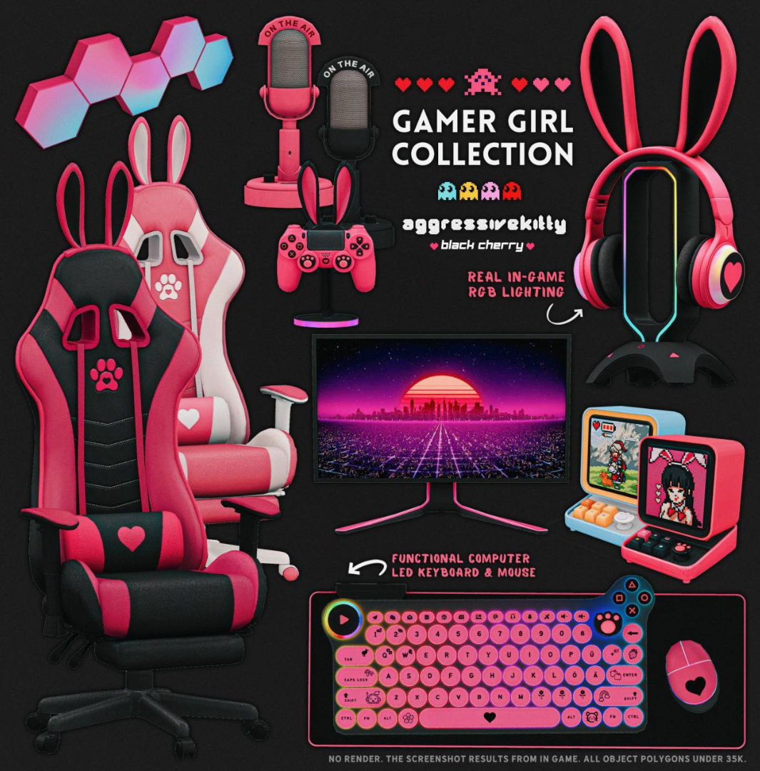 AggressiveKitty - Gamer Girl Collection для Симс 4. Скачать мод