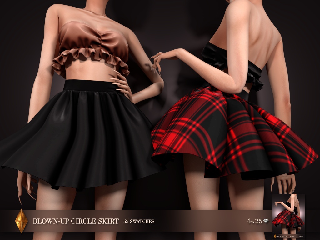Blown-Up Circle Skirt by 4w25 для Симс 4. Скачать мод