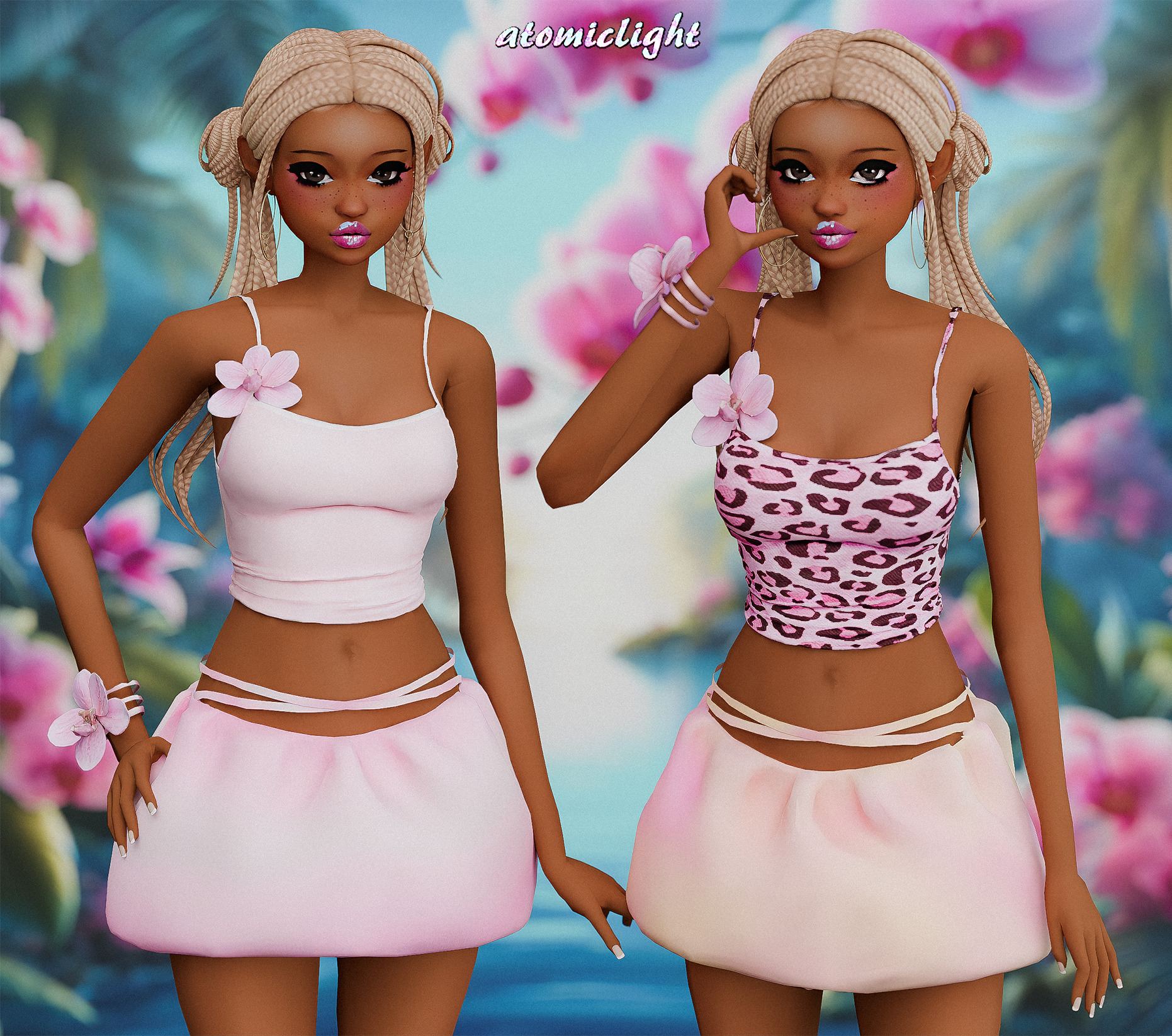 🌺Браслет, топ, юбка - Orchid Bae Outfit для Симс 4. Скачать мод