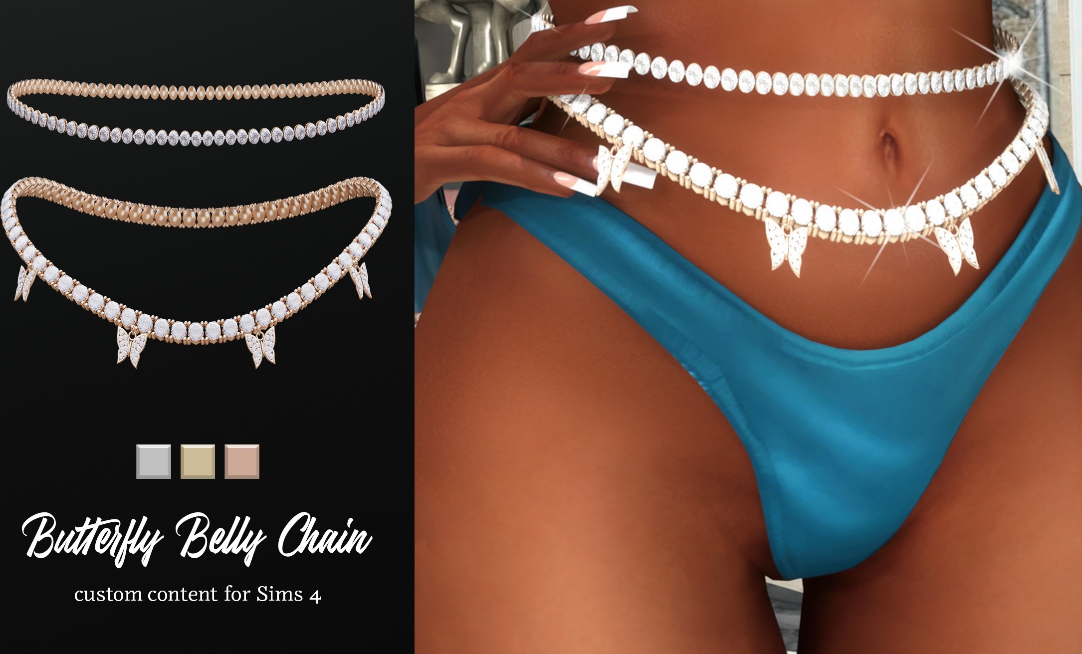 Цепочка на талию - Butterfly Belly Chain  для Симс 4. Скачать мод