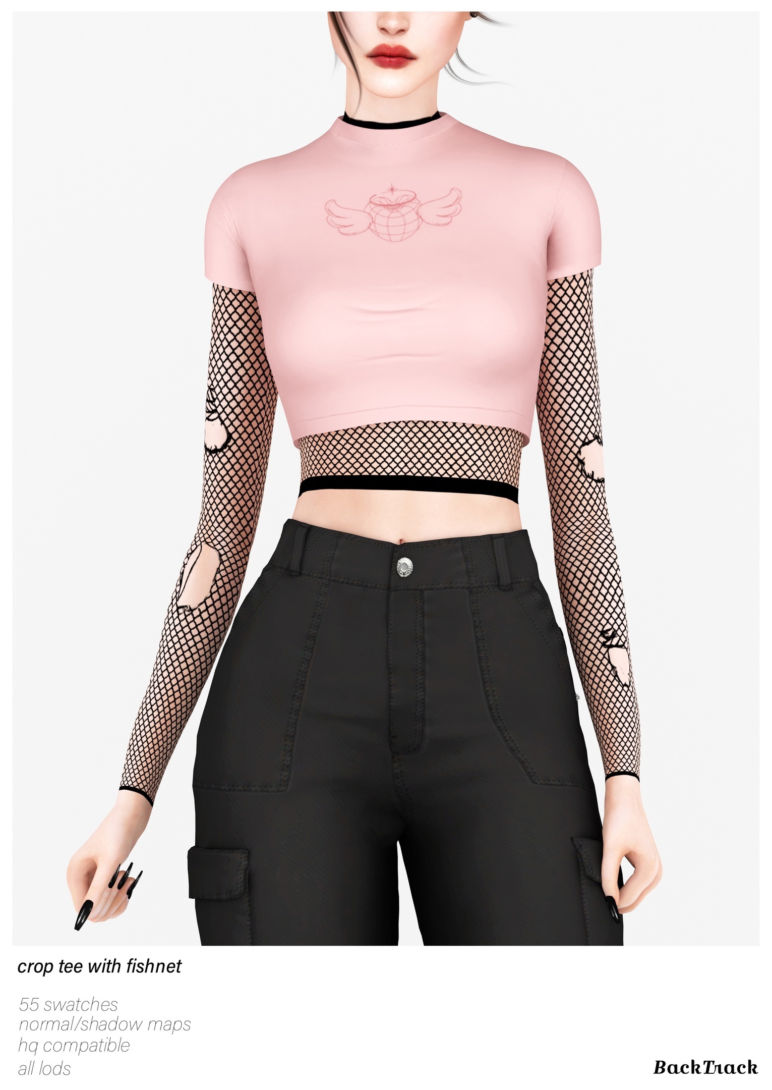 Crop Tee with Fishnet by Backtrack для Симс 4. Скачать мод