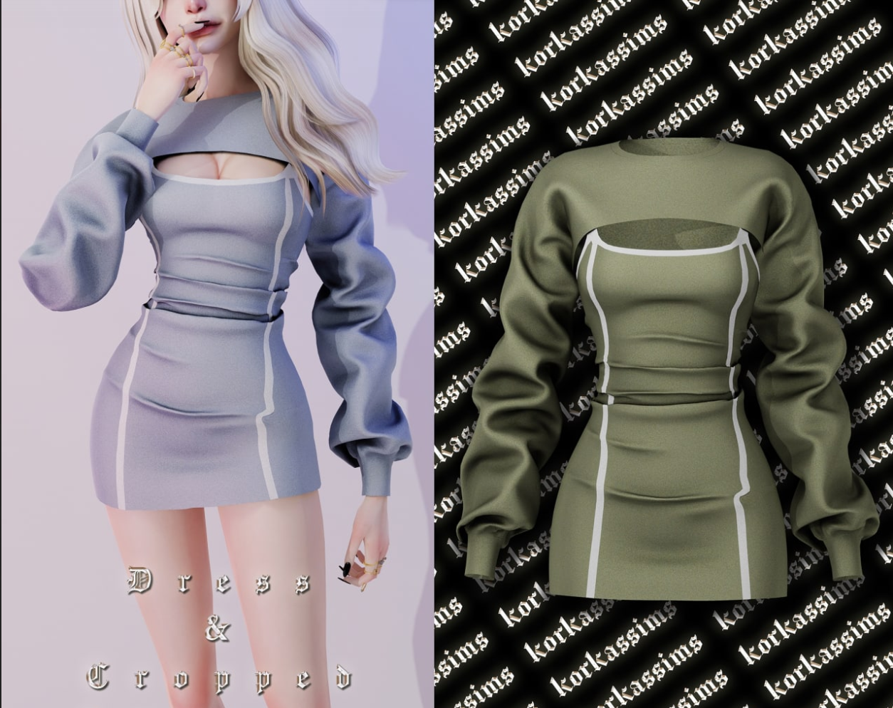 Dress & Cropped Sweater для Симс 4. Скачать мод