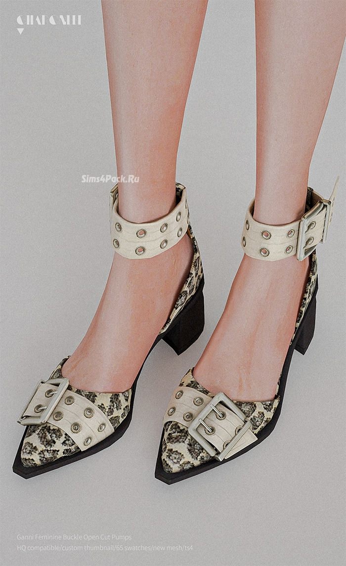 Ganni Feminine Buckle Open Cut Pumps для Симс 4. Скачать мод