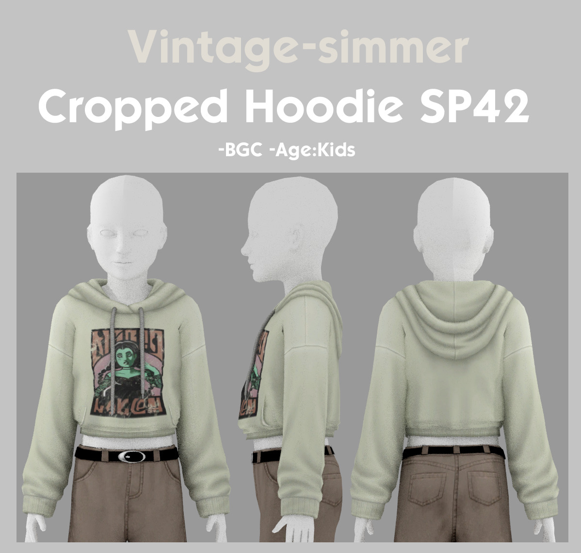 Худи - Cropped Hoodie (Child) для Симс 4. Скачать мод