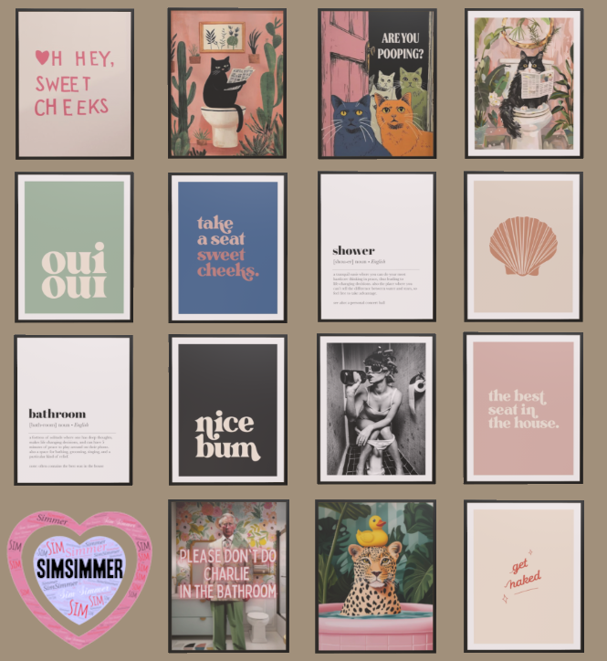Картина - Bathroom Art Prints для Симс 4. Скачать мод