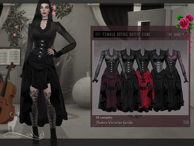 modern victorian gothic outfit by DanSimsFantasy для Симс 4. Скачать мод