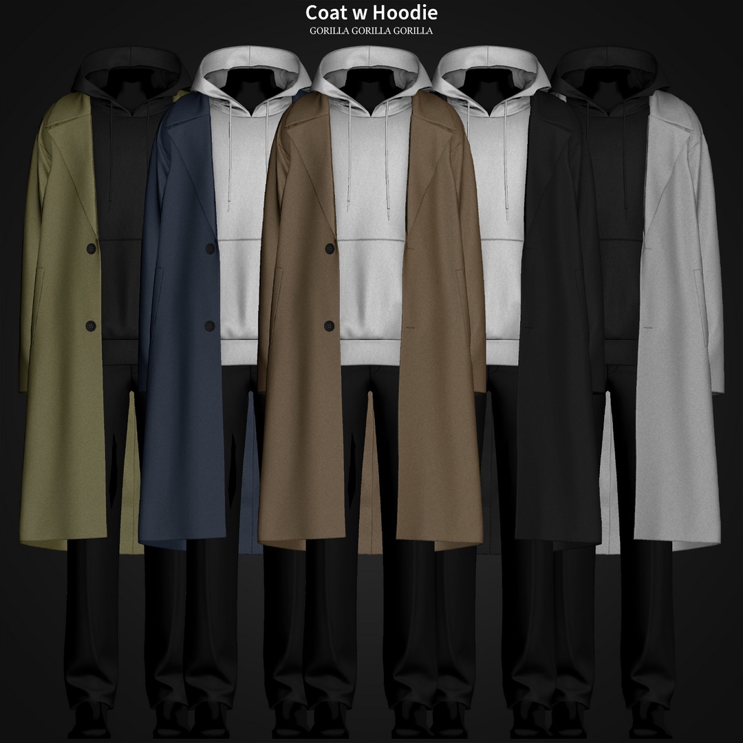 Мужской плащ с худи - Coat w Hoodie для Симс 4. Скачать мод