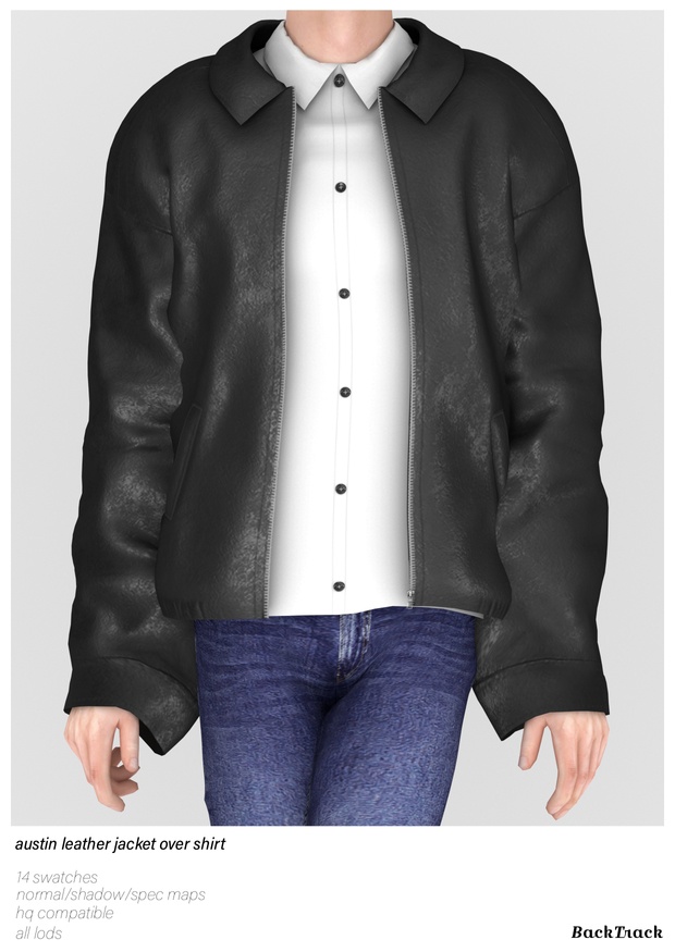 Мужской жакет - Austin Leather Jacket Over Shirt для Симс 4. Скачать мод