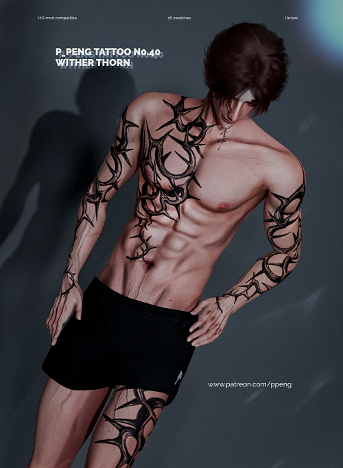 P_peng Tattoo N0.40 Wither thorn HQ для Симс 4. Скачать мод
