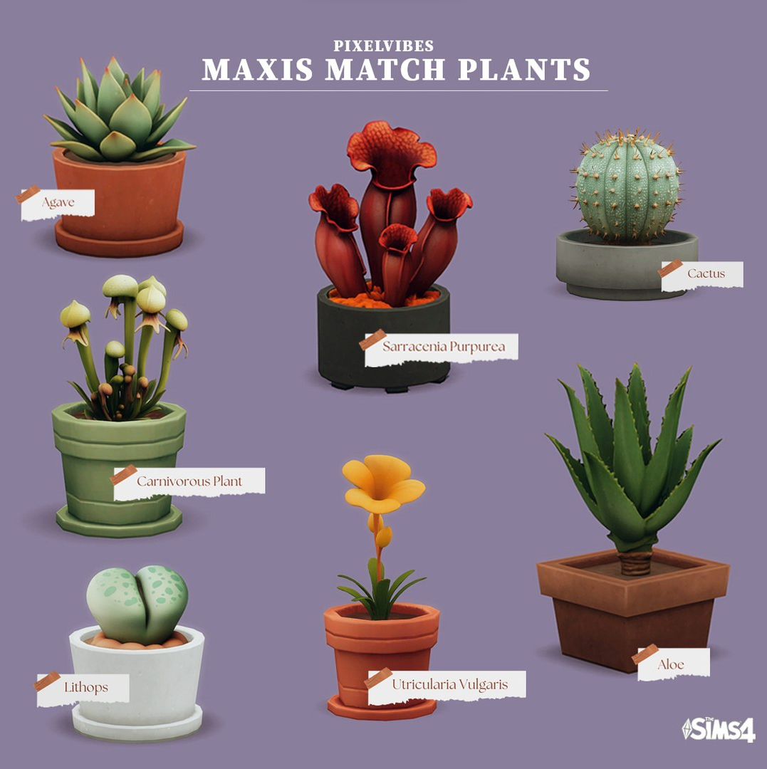 Pixel Vibes - Maxis Match Plants для Симс 4. Скачать мод