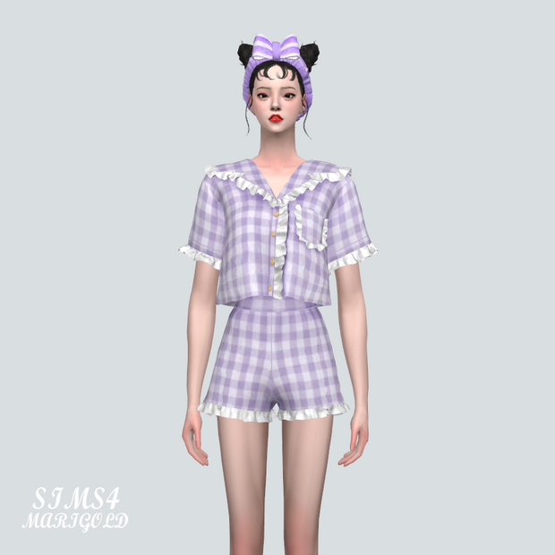 Пижама - Frill Pajama Set для Симс 4. Скачать мод