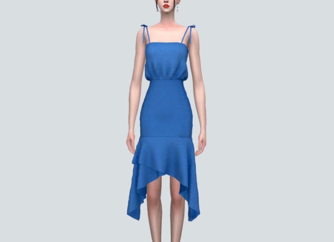 Платье - Body Ribbon Midi Dress для Симс 4. Скачать мод