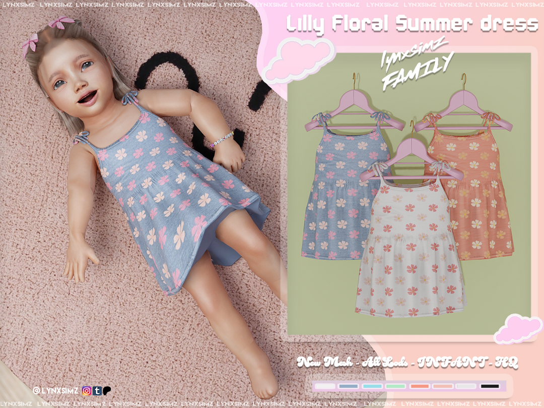 🌼Платье - Lilly Floral Summer Dress Infant для Симс 4. Скачать мод