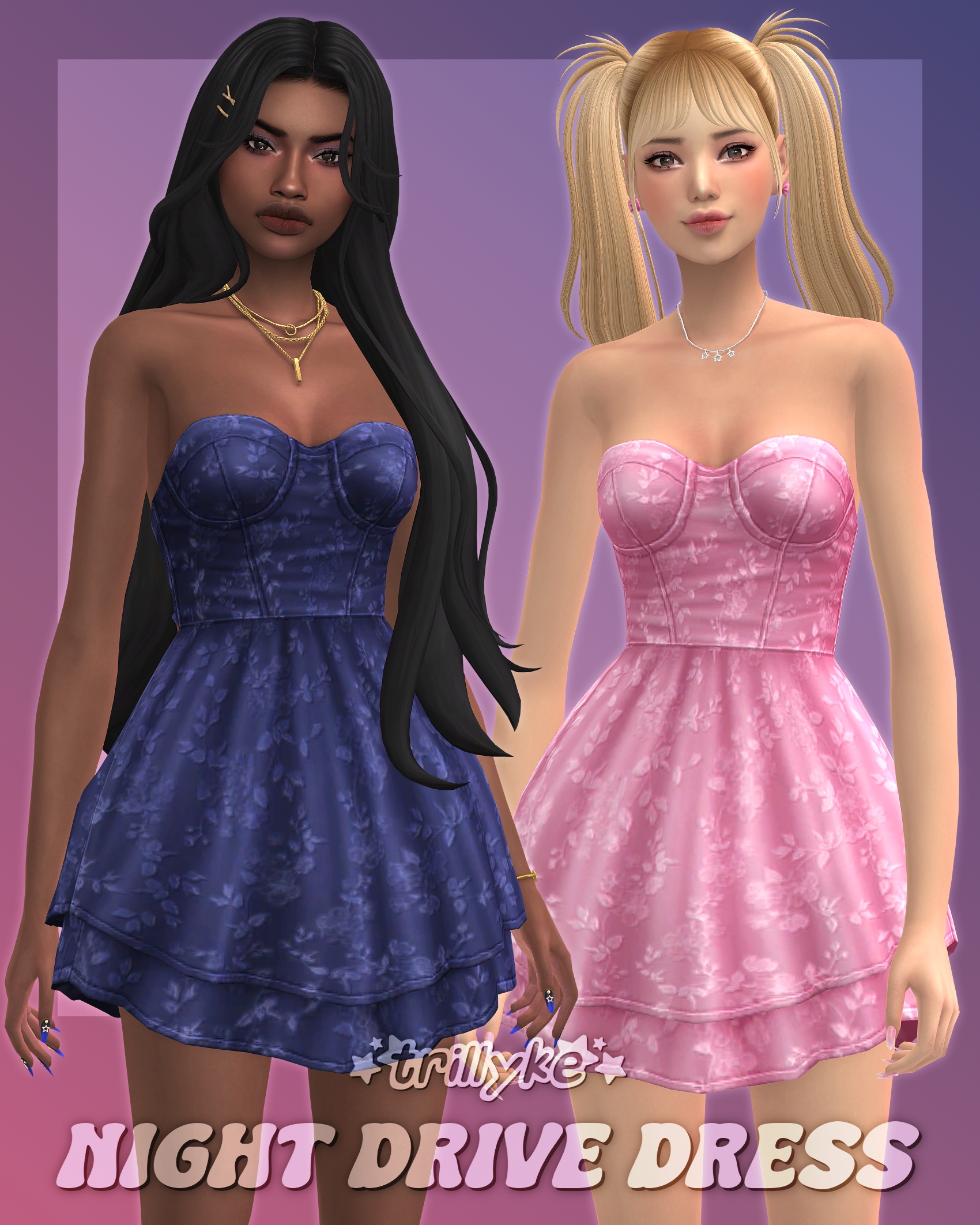 Платье - Night Drive Dress для Симс 4. Скачать мод