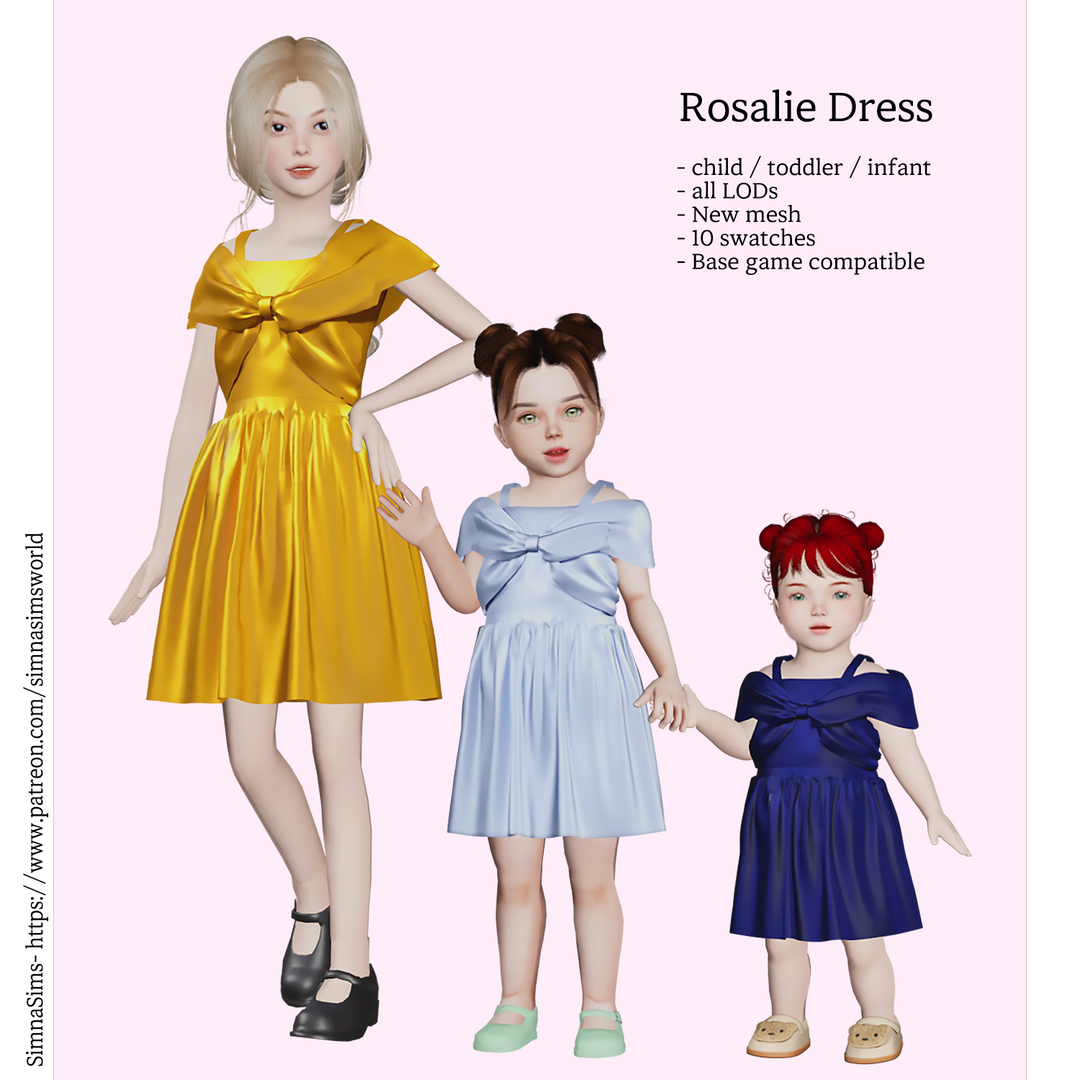 Платье - Rosalie Dress (Child, Toddler, Infant) для Симс 4. Скачать мод