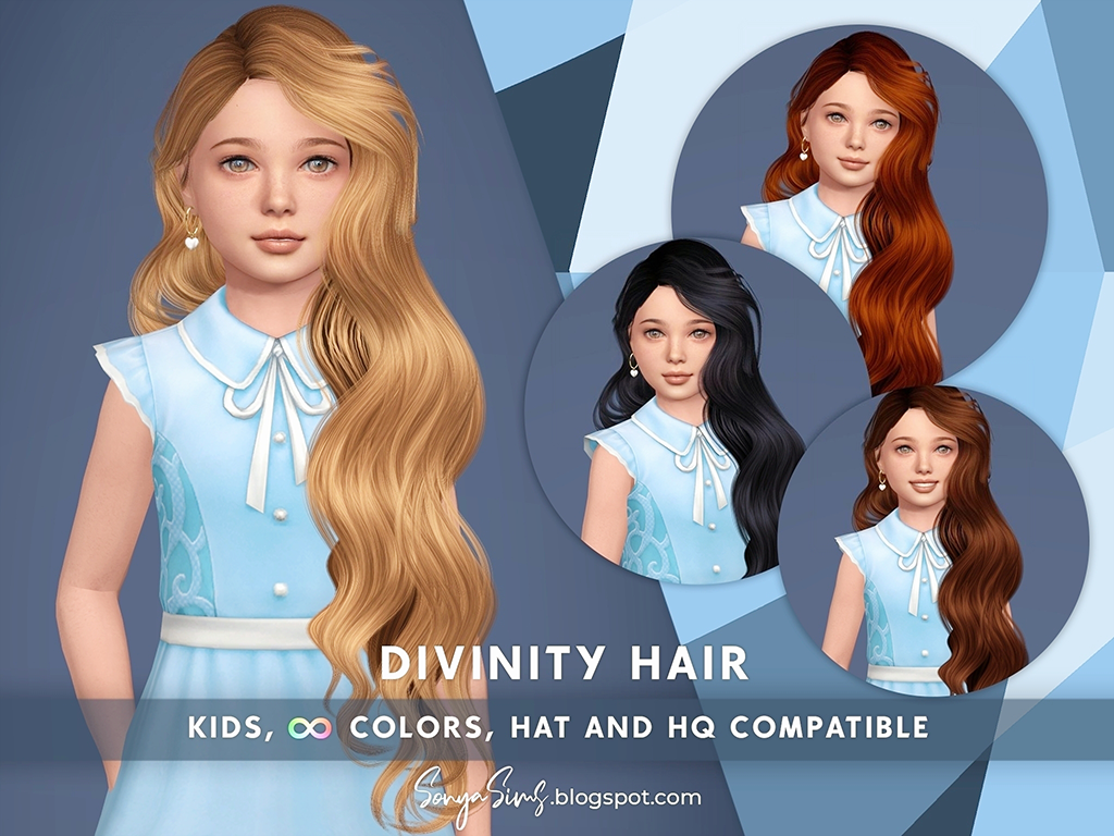 Прическа для девочек - DIVINITY HAIR KIDS для Симс 4. Скачать мод