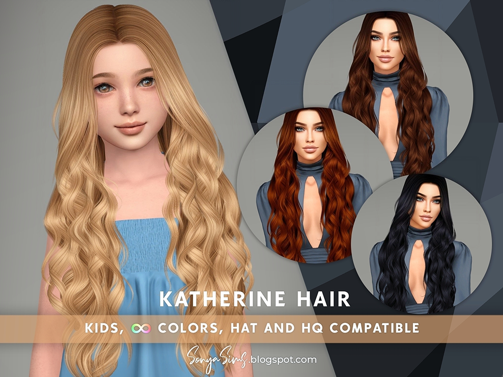 Прическа для девочек - KATHERINE HAIR KIDS для Симс 4. Скачать мод
