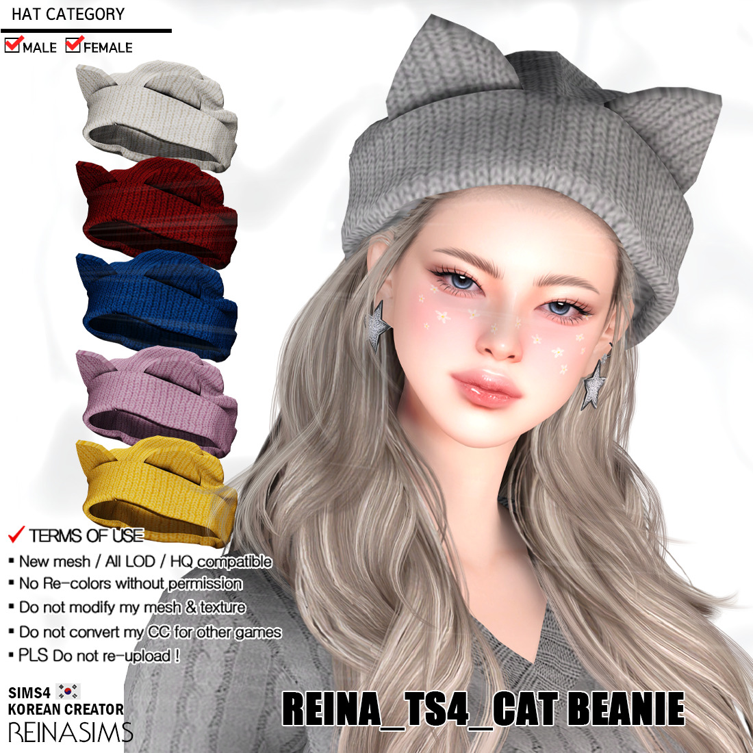 REINA_TS4_CAT BEANIE для Симс 4. Скачать мод