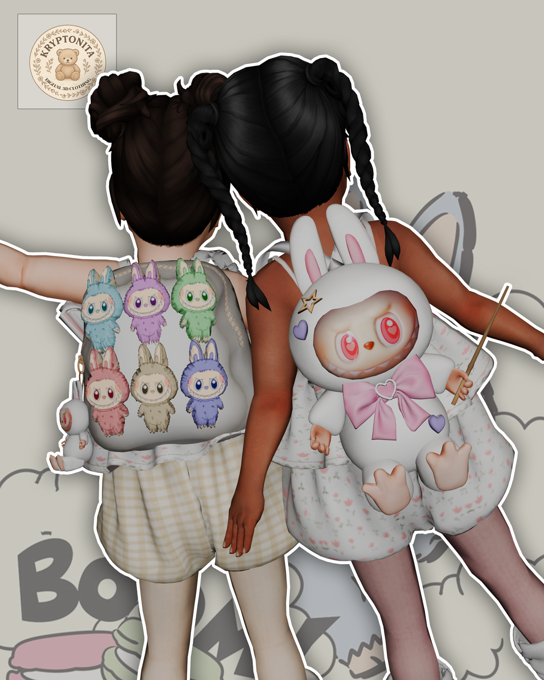 Рюкзачки с лабубу (toddler) для Симс 4. Скачать мод
