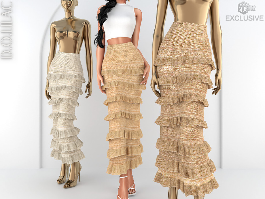 Ruffled Metallic Lace Skirt DO0909 для Симс 4. Скачать мод