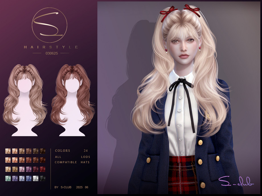 S-Club double wavy ponytail hair для Симс 4. Скачать мод
