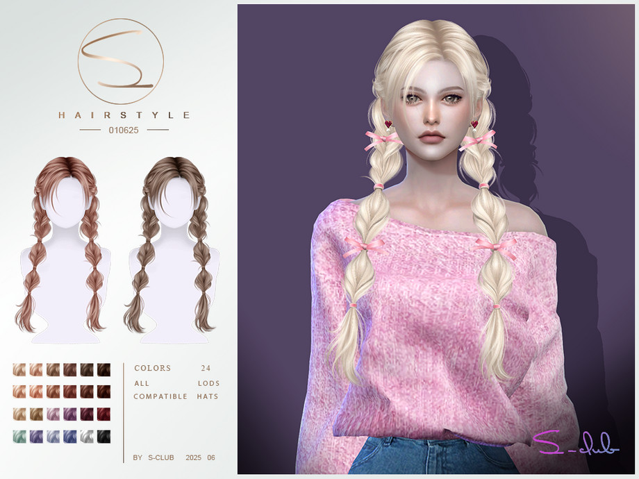 S-Club - S-Club_010625_doublebraids hairstyle для Симс 4. Скачать мод