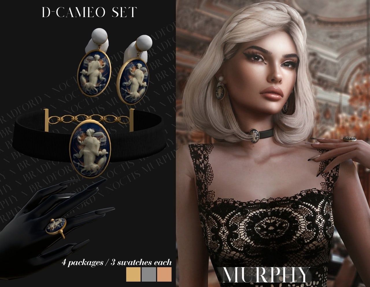 Серьги, чокер, кольцо. D-Cameo Set для Симс 4. Скачать мод