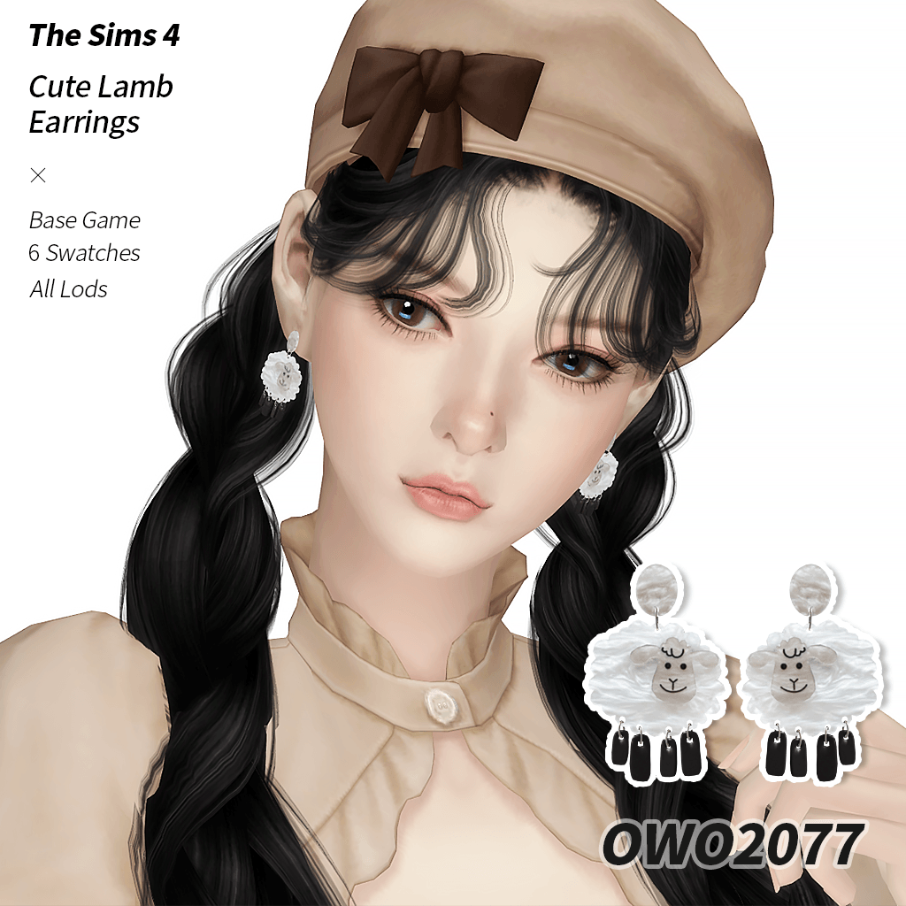 🐑Серьги - Cute Lamb Earrings для Симс 4. Скачать мод