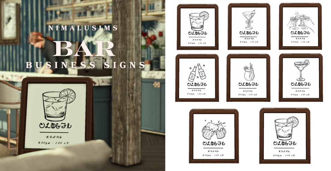 🍸Штендер - Bar Business Sign Collection для Симс 4. Скачать мод