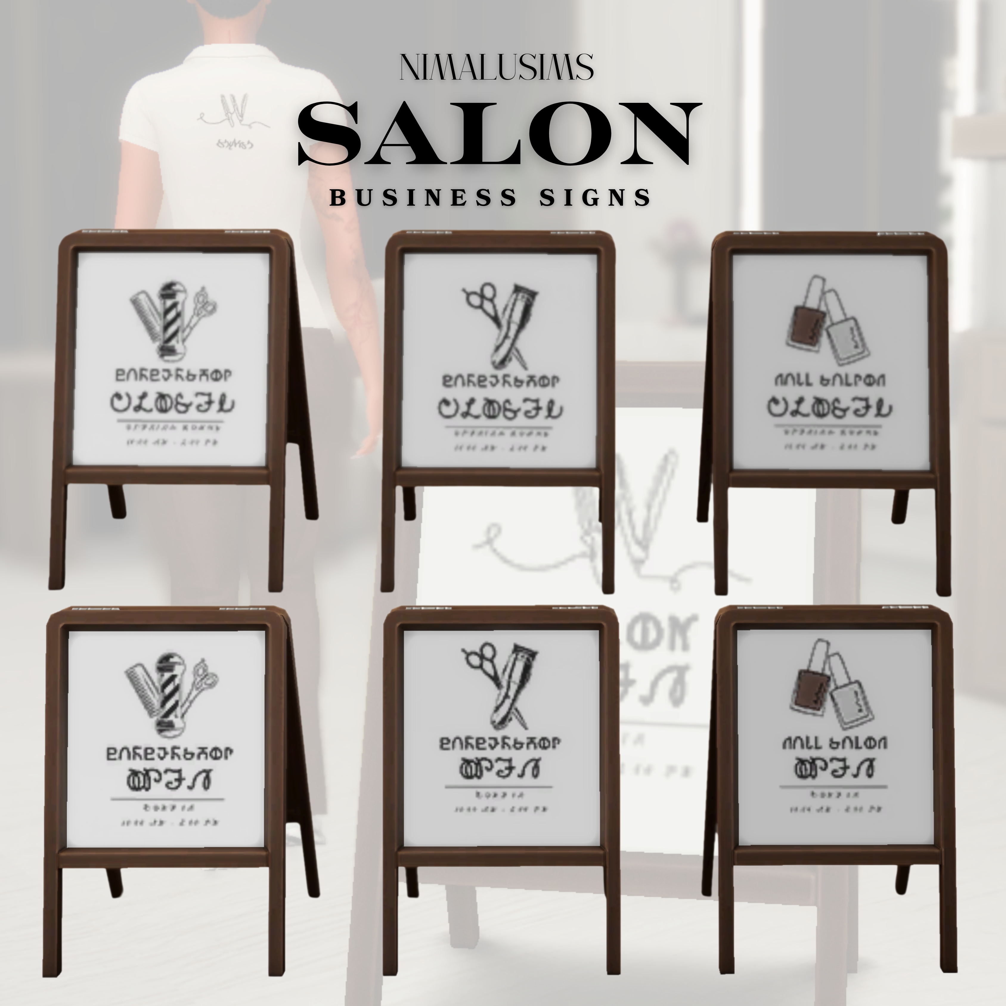 Штендер для салона - Salon Business Signs для Симс 4. Скачать мод