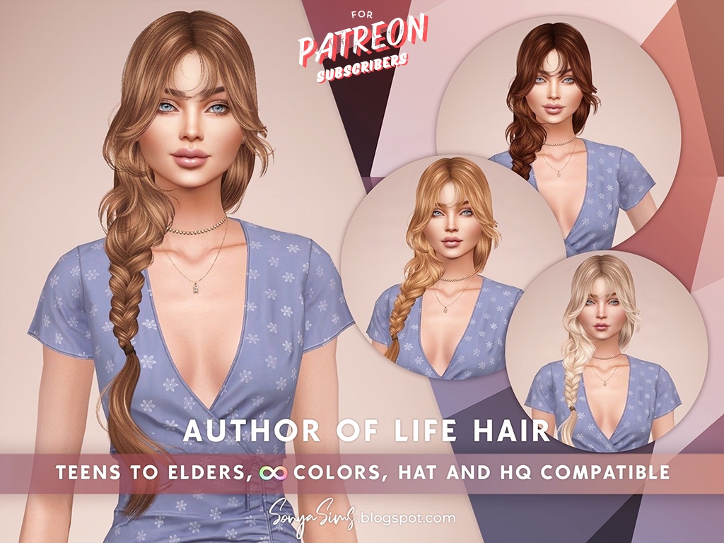SonyaSims - Author of Life Hair для Симс 4. Скачать мод