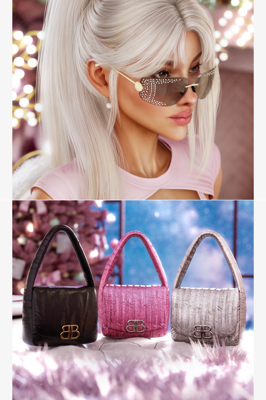 Сумка и очки - Balenciaga Monaco Sling Bag & Jimmy Choo Crystal Sunglasses для Симс 4. Скачать мод
