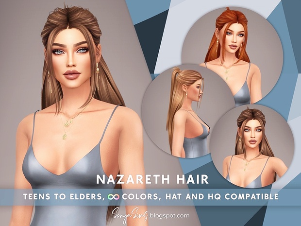Женская прическа - Nazareth Hair (Child, Adult) для Симс 4. Скачать мод