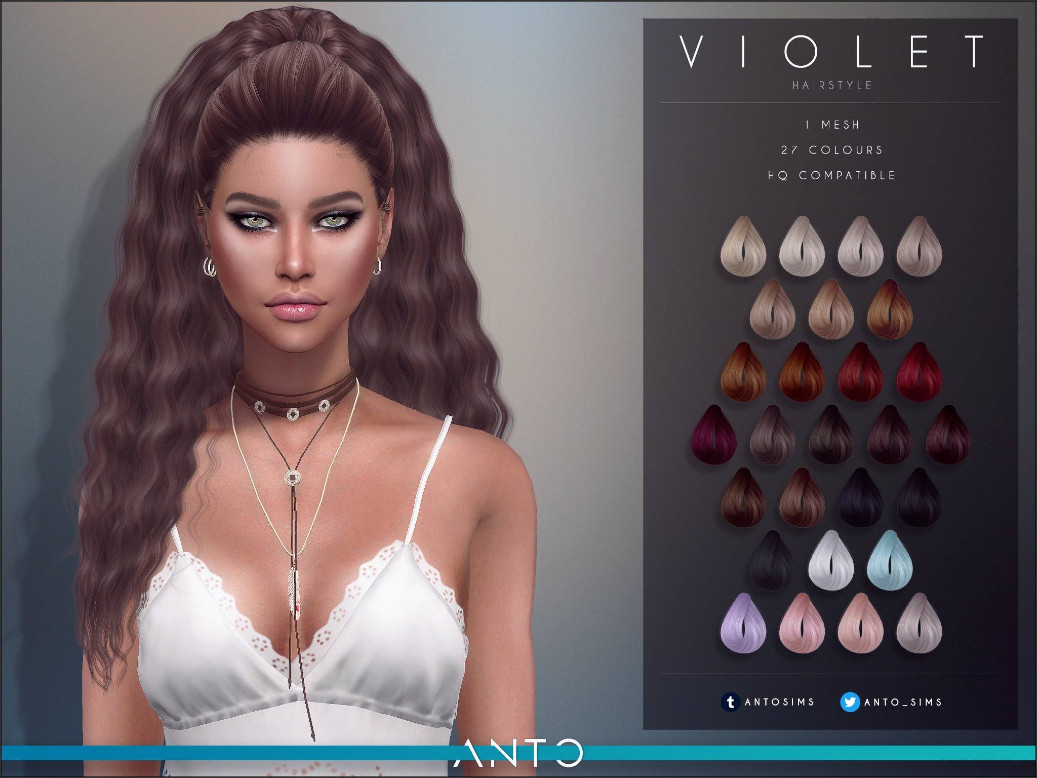 Женская прическа - Violet Hairstyle для Симс 4. Скачать мод