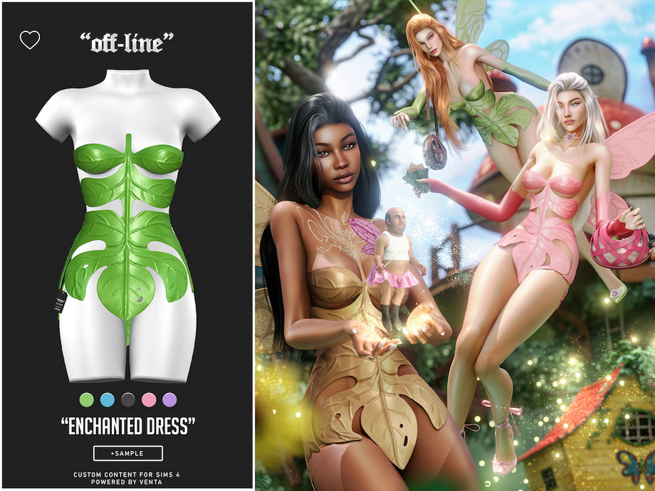 🧚‍♀️Платье в виде листа - Enchanted Dress для Симс 4. Скачать мод