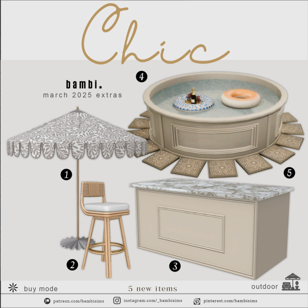 Bambi - Chic (March 2025 Extras Set I) для Симс 4. Скачать мод